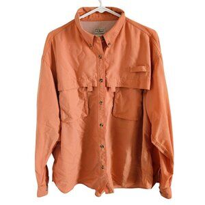 LL Bean Woman Size XL Hiking Shirt Long Roll Tab Sleeve Button Up Venting Pocket